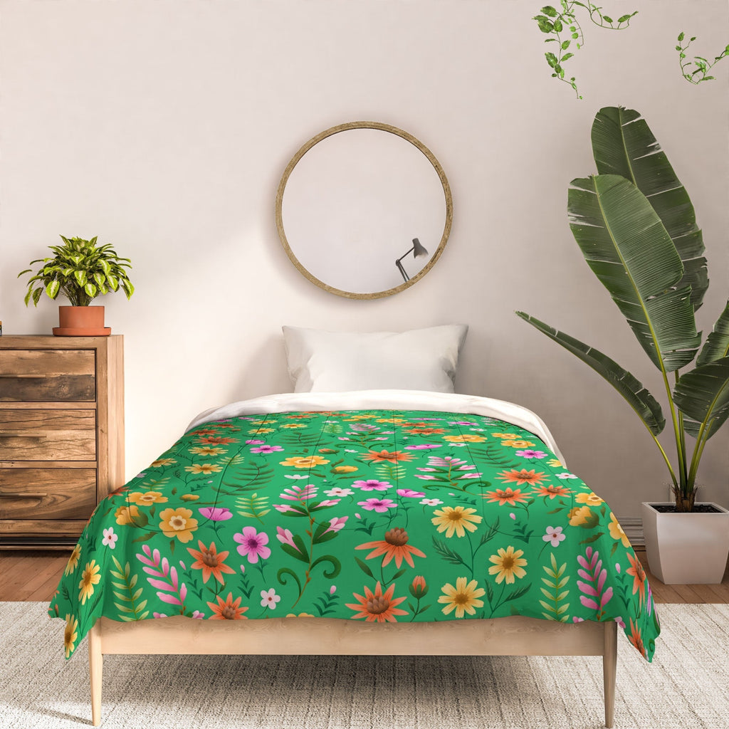 Pimlada Phuapradit Ditsy Spring Floral Green Comforter