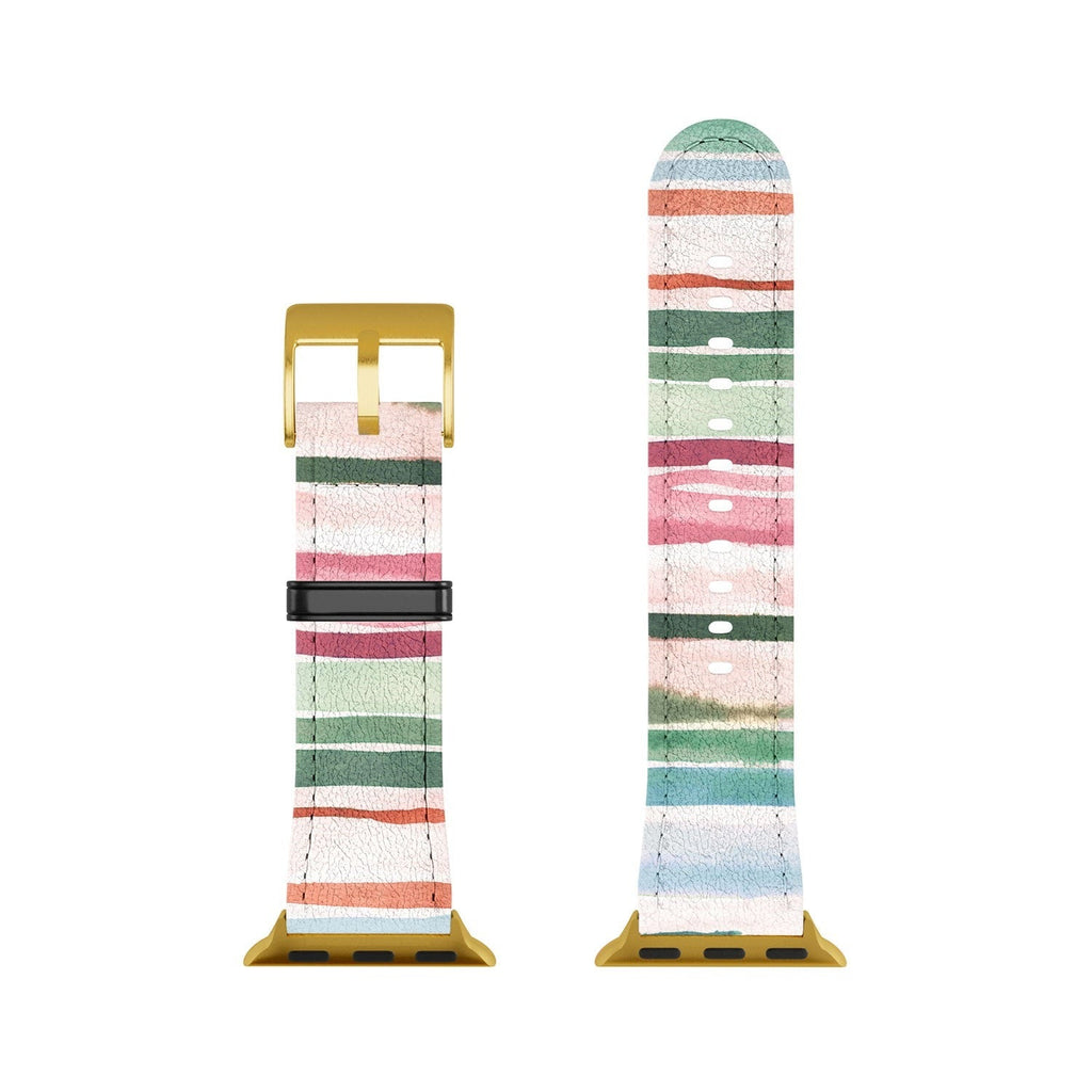 Ninola Design Botanic Retreat Watercolor Stripes Green Orange Red Apple Watch Band