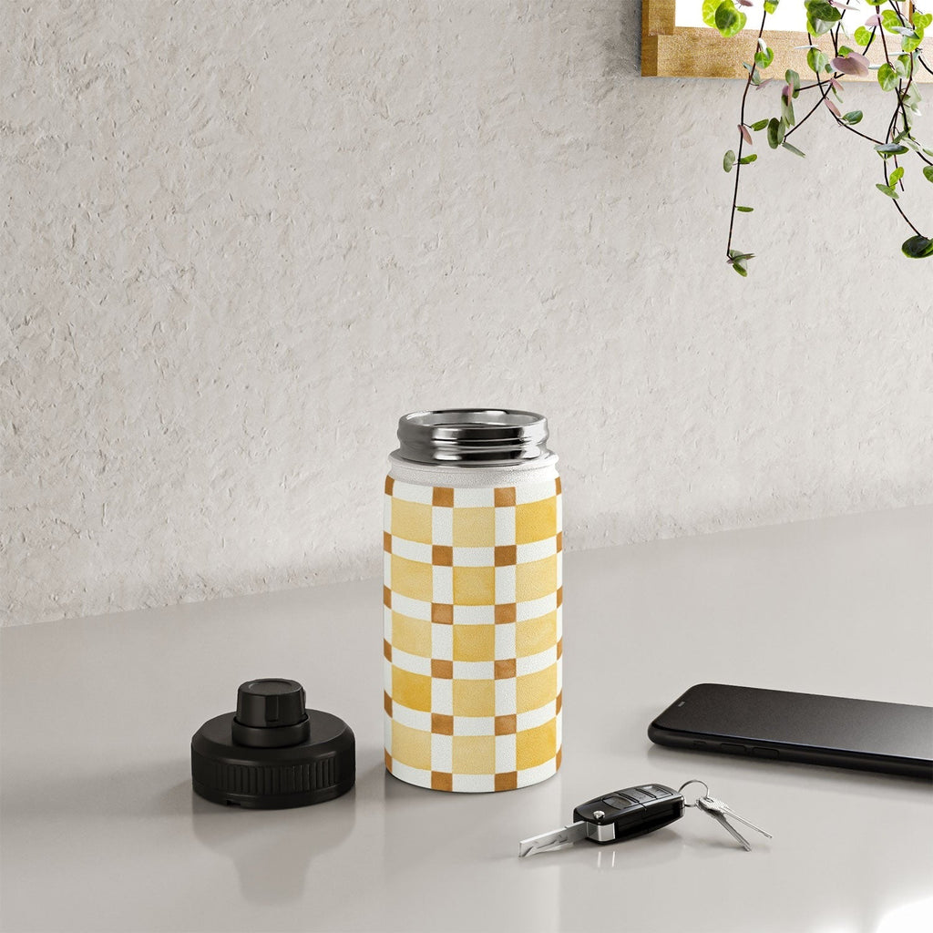 Ninola Design Everyday Artifact Checker Mosaic Tiles Geometry Yellow Water Bottle