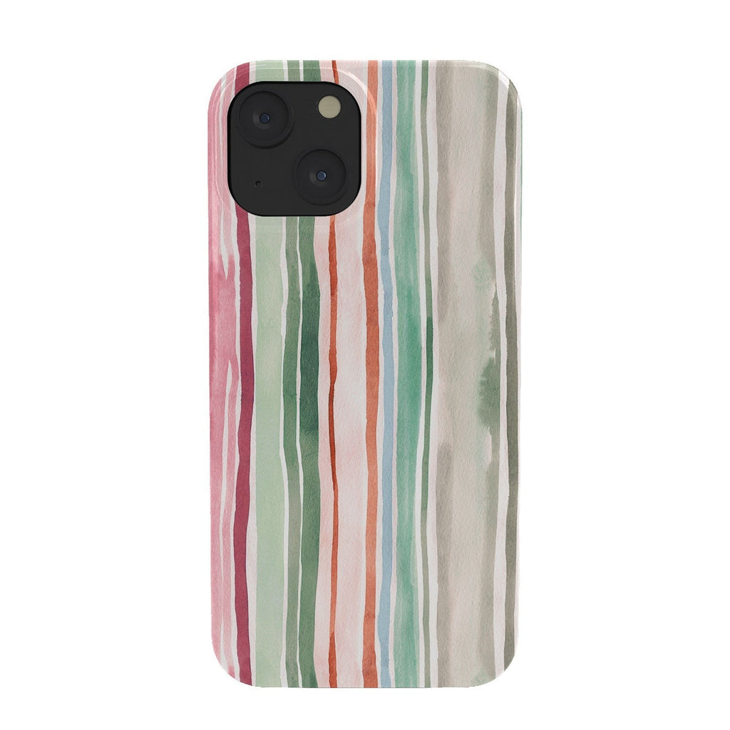 Ninola Design Botanic Retreat Watercolor Stripes Green Orange Red Phone Case