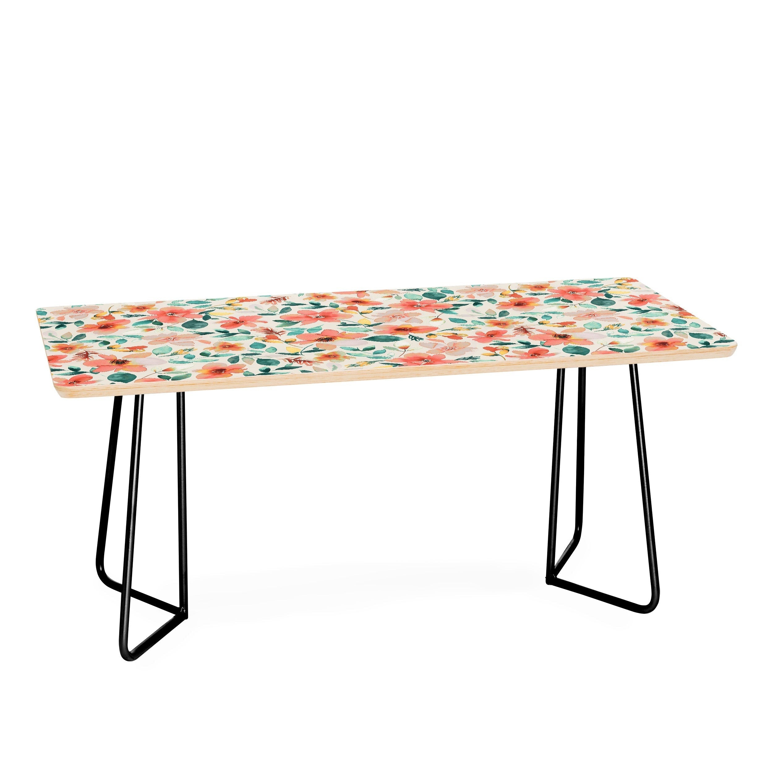 Ninola Design Botanic Retreat Tropical Whimsical Flowers Coral Green Coffee Table