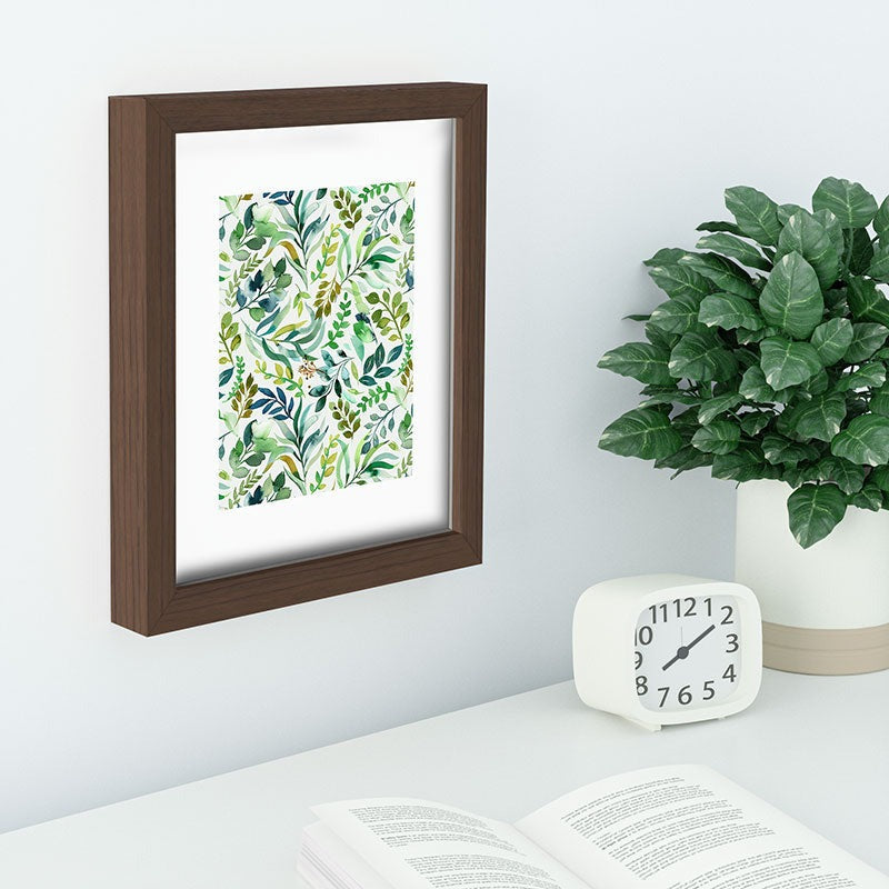 Ninola Design Botanic Retreat Loose Botanical Leaves Watercolor Green Recessed Framing Rectangle