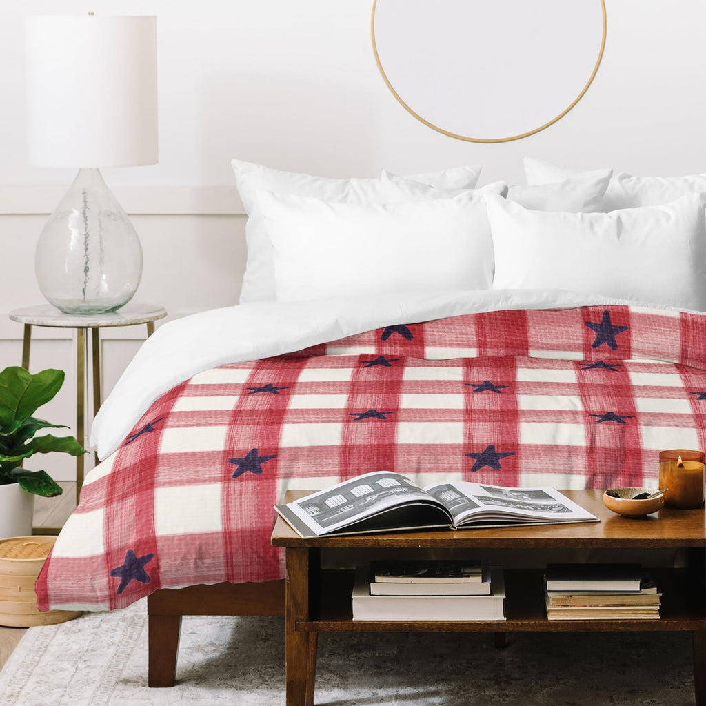 DENY Designs Red Gingham plus Stars Duvet Cover