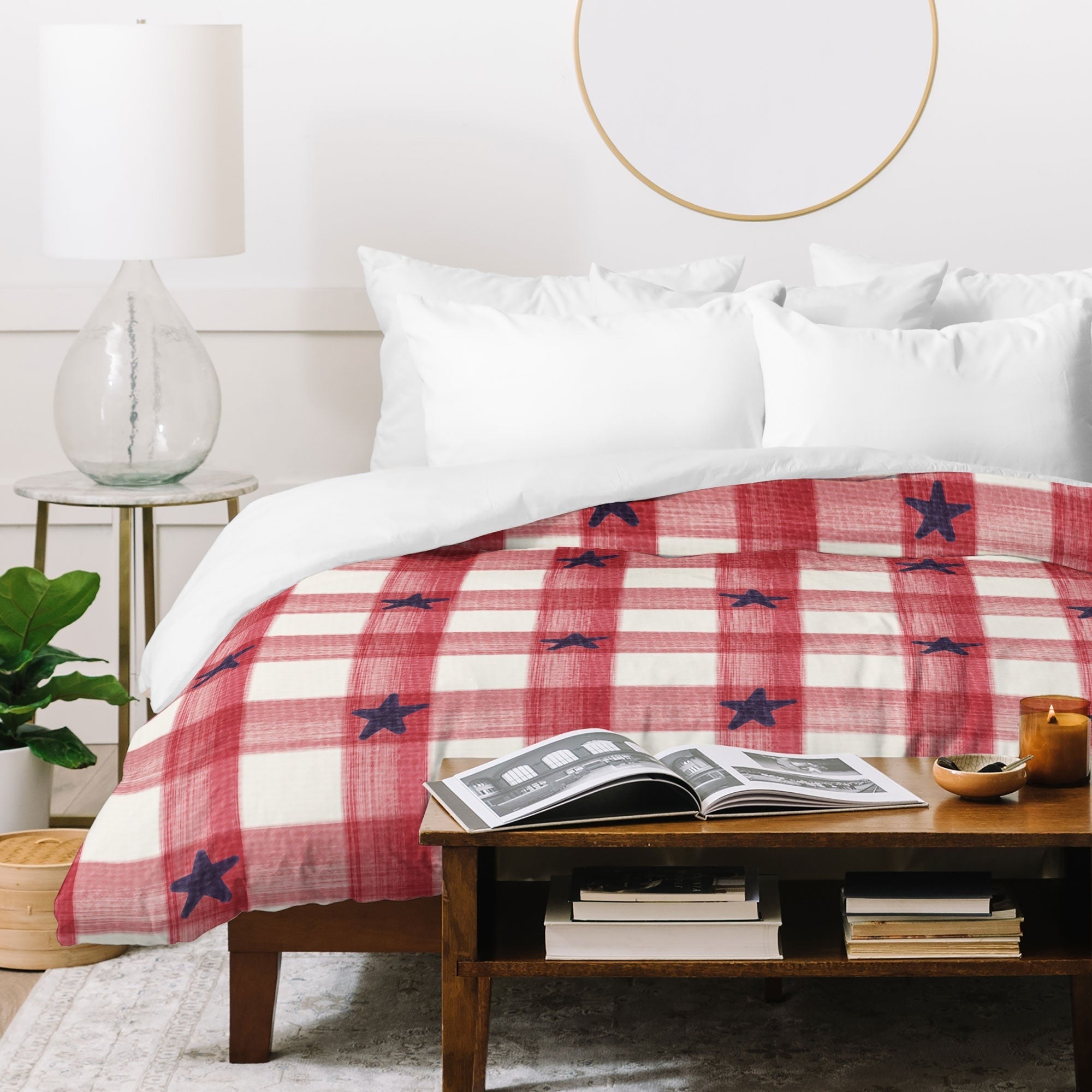 DENY Designs Red Gingham plus Stars Duvet Cover