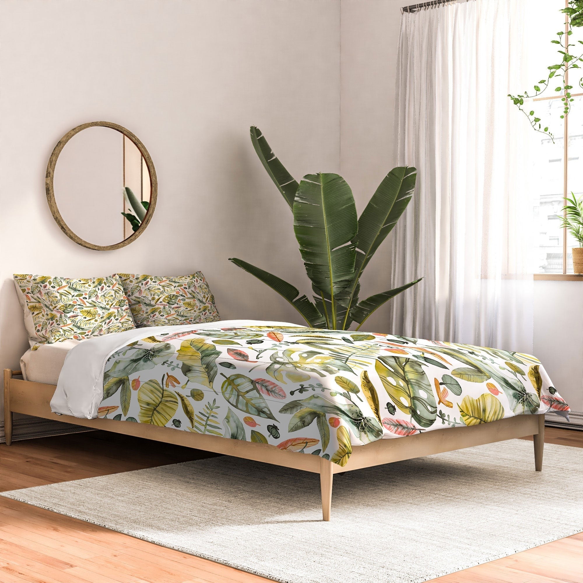 Ninola Design Botanic Retreat Tropical Jungle Leaves Botanical Green Orange Comforter