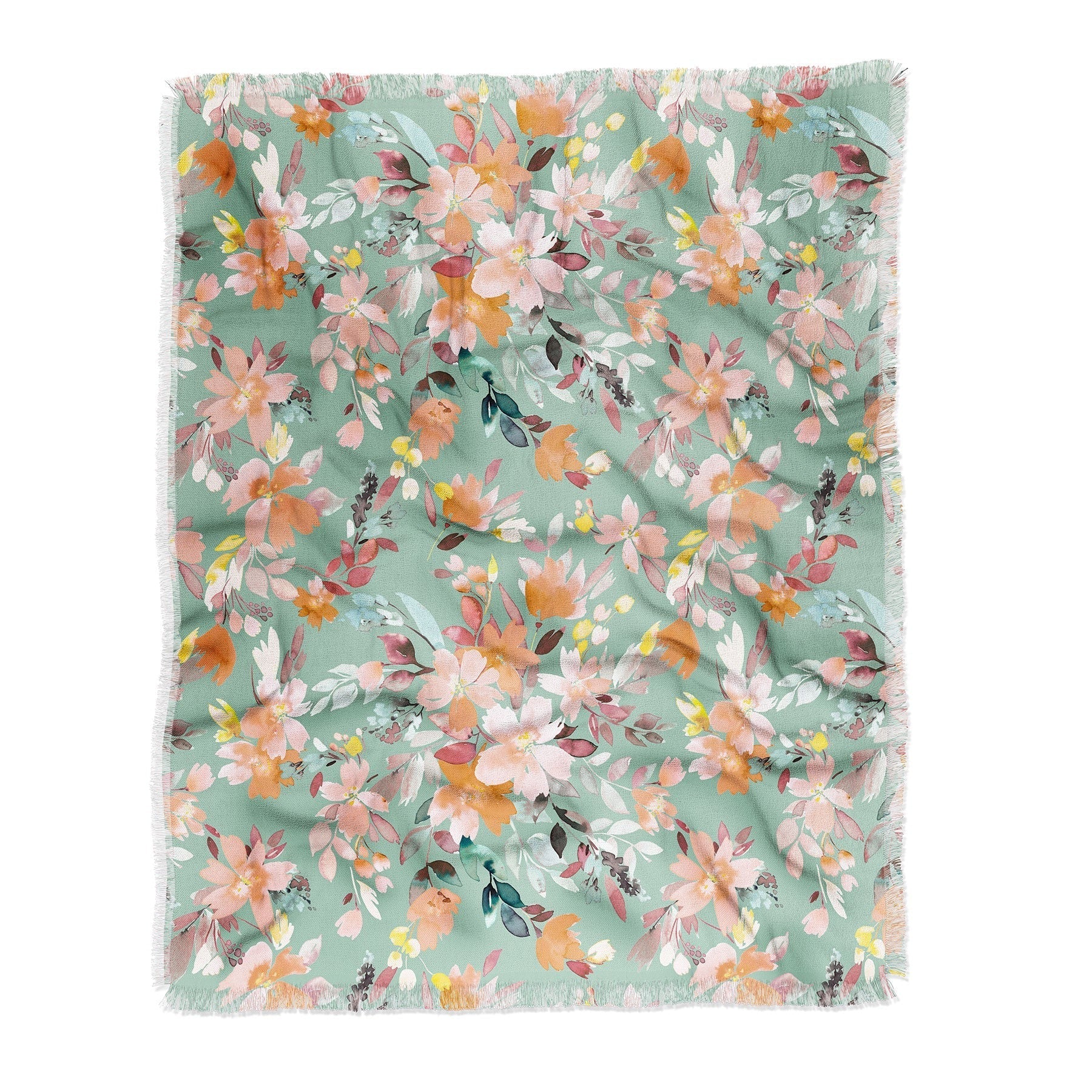 Ninola Design Botanic Retreat Floral Oleander Whimsical Teal Green Throw Blanket