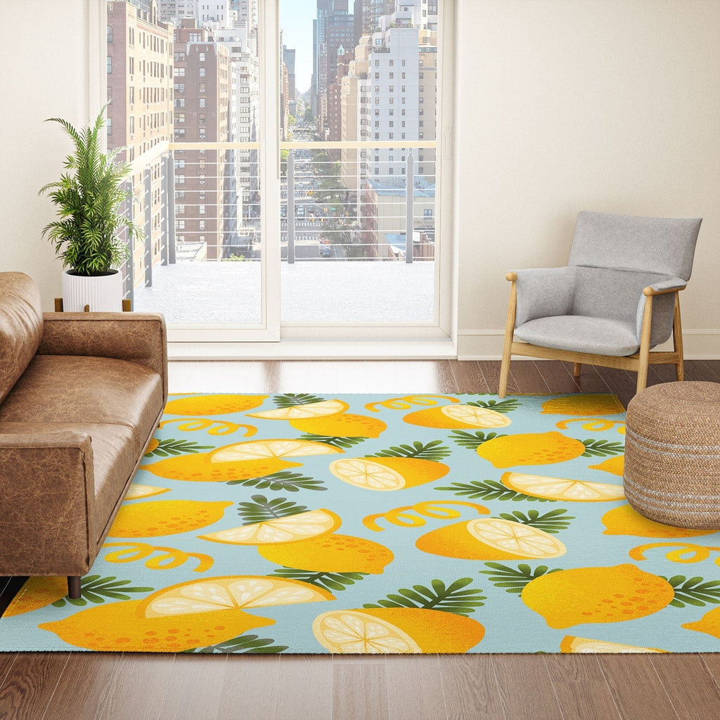 Jessica Molina Lemon Pattern on Sky Blue Area Rug