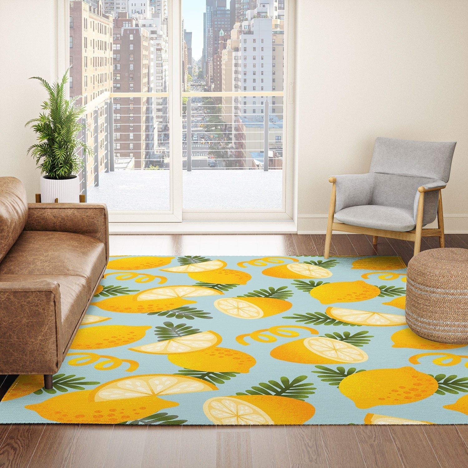 Jessica Molina Lemon Pattern on Sky Blue Area Rug