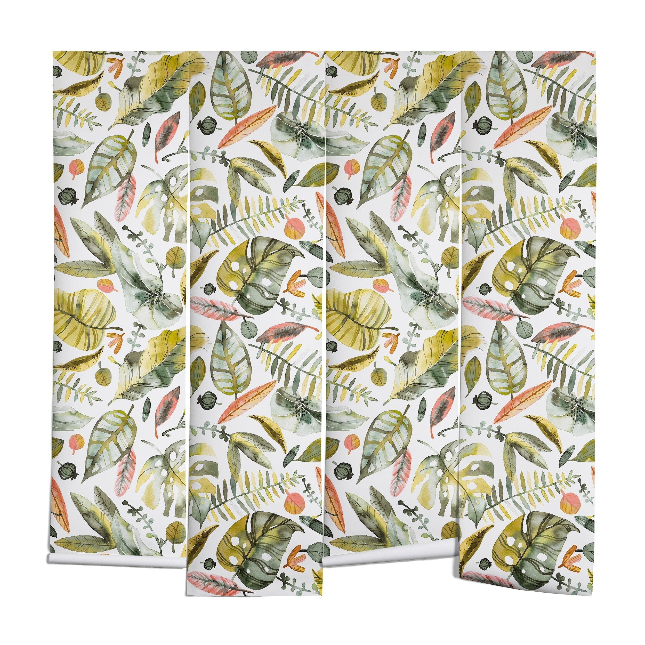 Ninola Design Botanic Retreat Tropical Jungle Leaves Botanical Green Orange Wall Mural