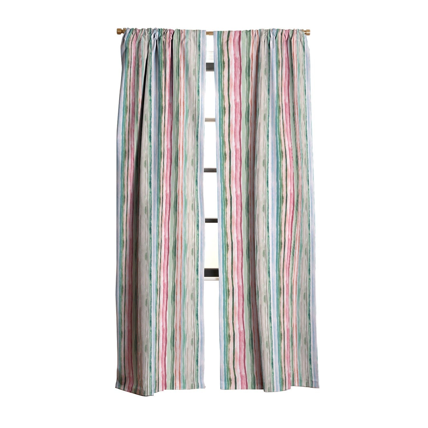 Ninola Design Botanic Retreat Watercolor Stripes Green Orange Red Blackout Window Curtain