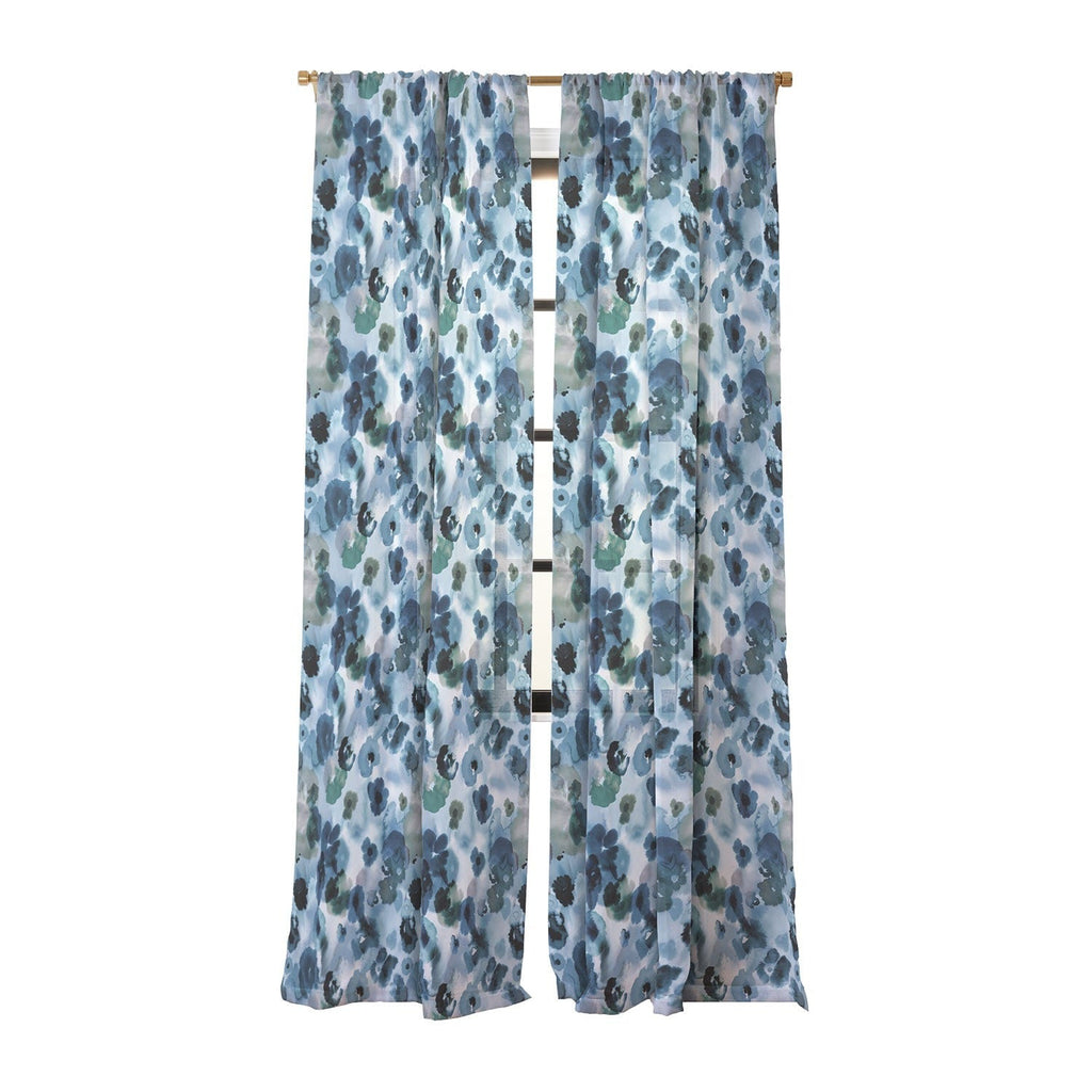 Ninola Design Botanic Retreat Ombre Abstract Watercolor Flowers Blue Navy Sheer Window Curtain