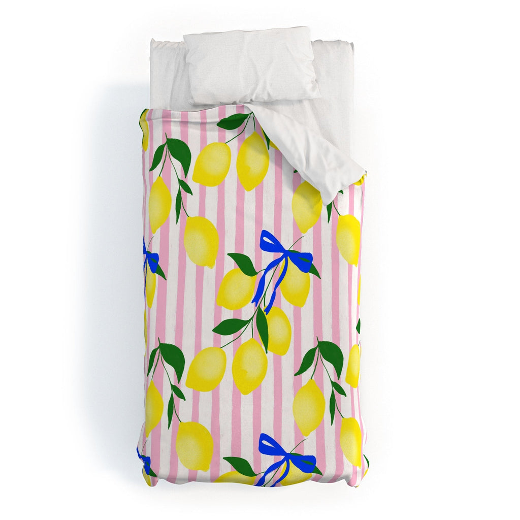 Design by Spark Zesty Lemons and Stripes Duvet Cover