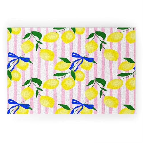 Design by Spark Zesty Lemons and Stripes Welcome Mat