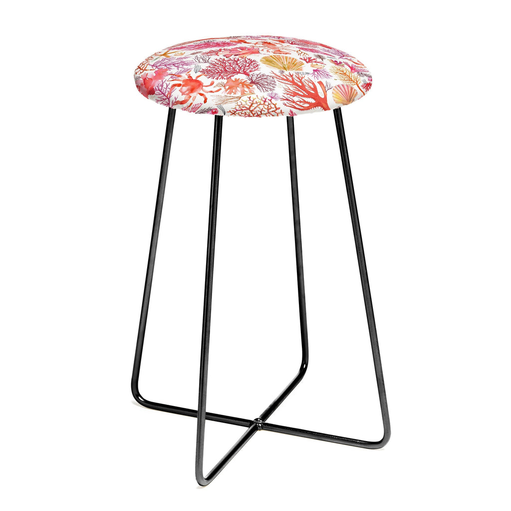 Ninola Design Botanic Retreat Coral Reef Crab Lobster Red Counter Stool