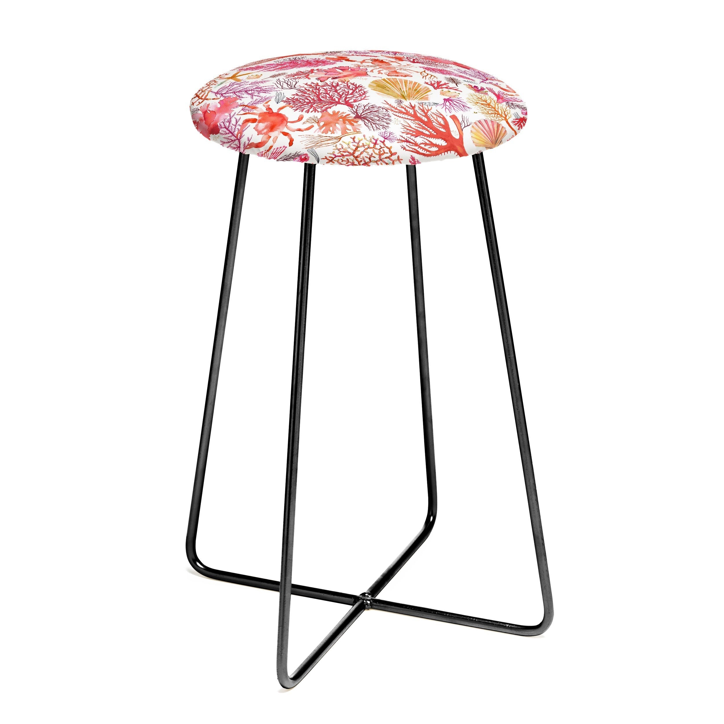 Ninola Design Botanic Retreat Coral Reef Crab Lobster Red Counter Stool