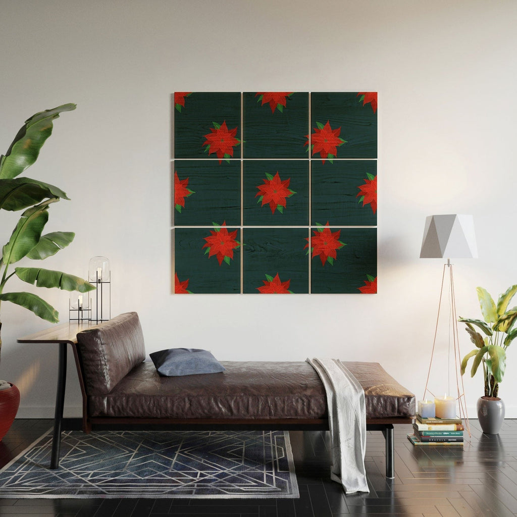 Design by Spark Poinsettia Florals Wood Wall Mural