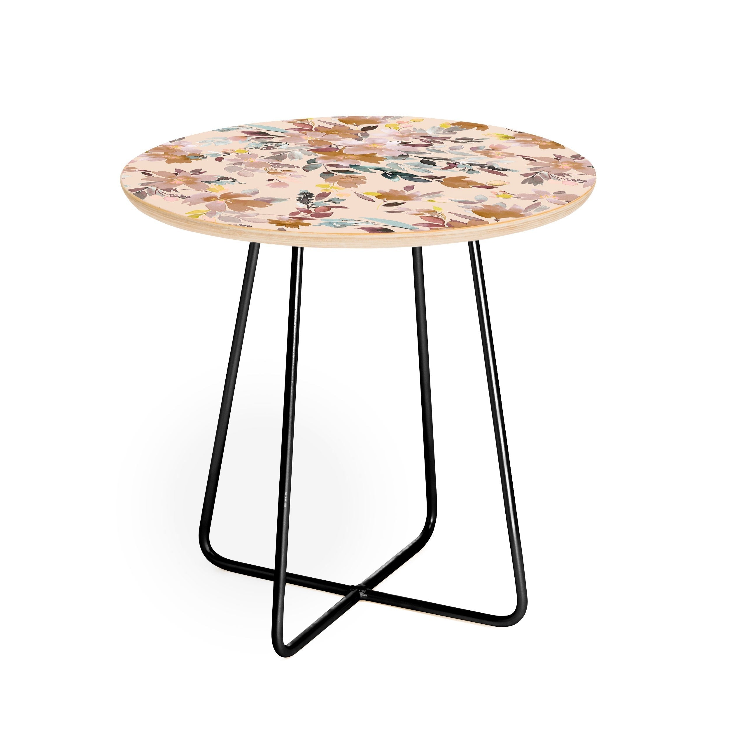 Ninola Design Botanic Retreat Floral Oleander Whimsical Soft Pink Round Side Table