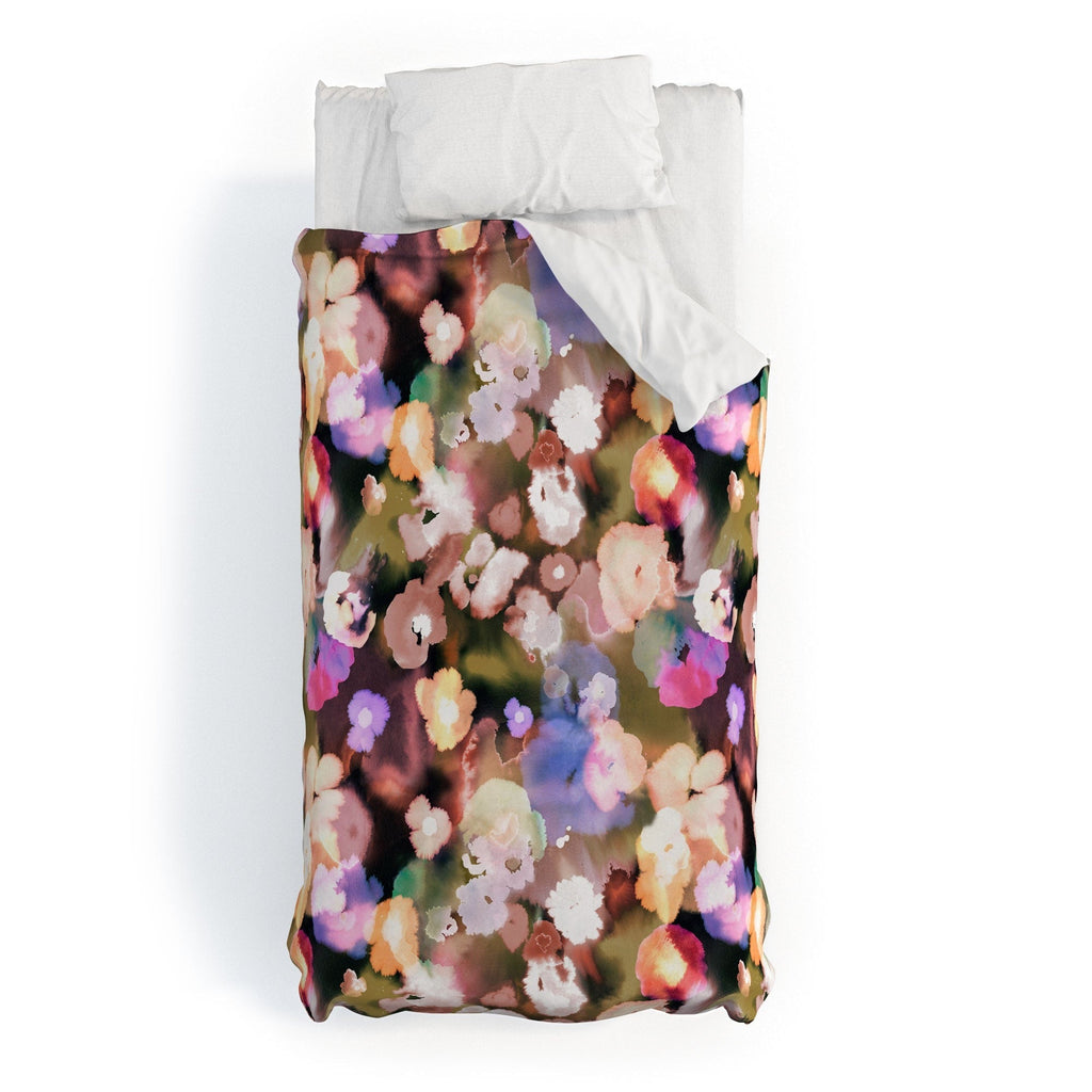 Ninola Design Botanic Retreat Ombre Abstract Watercolor Flowers Pink gold Duvet Cover