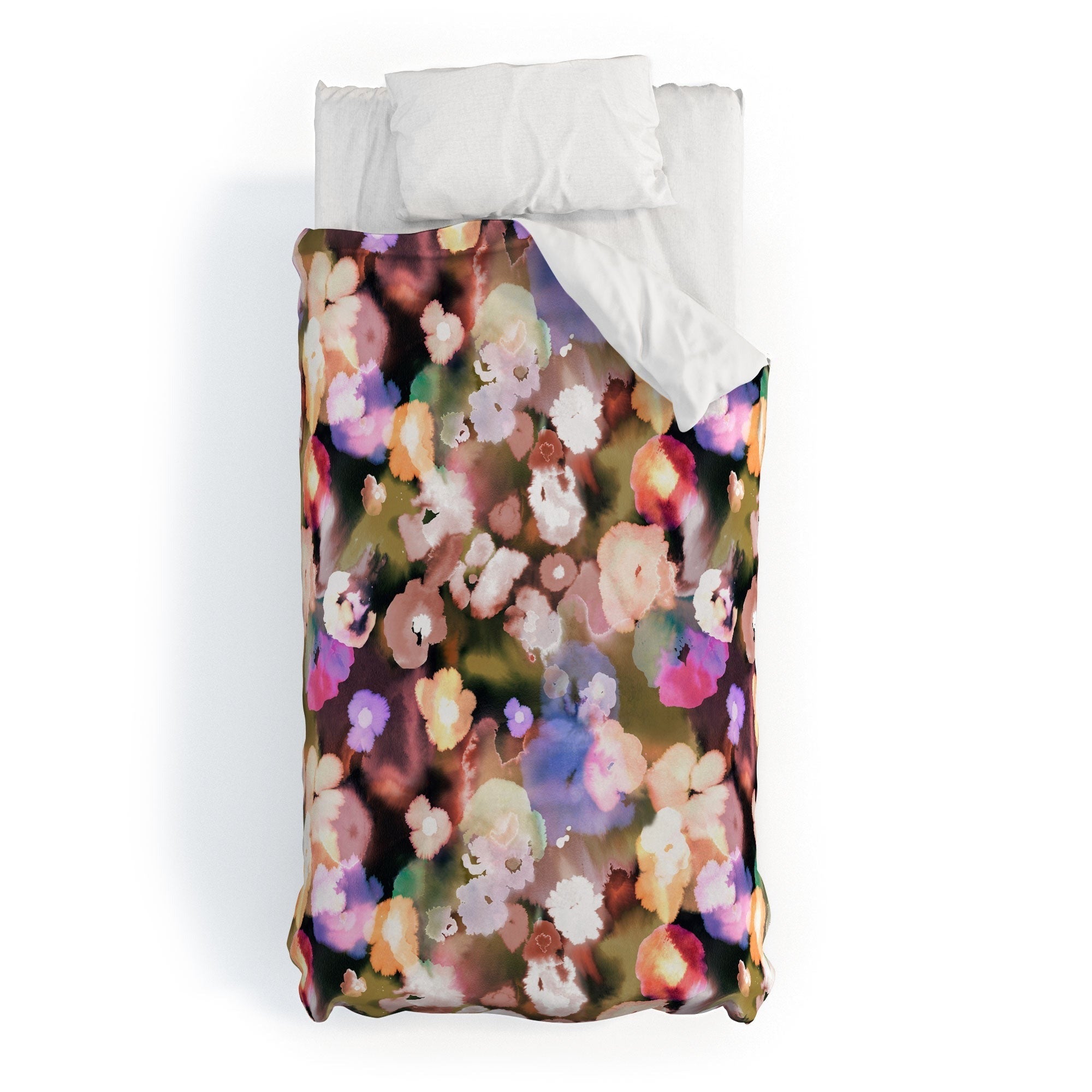 Ninola Design Botanic Retreat Ombre Abstract Watercolor Flowers Pink gold Duvet Cover
