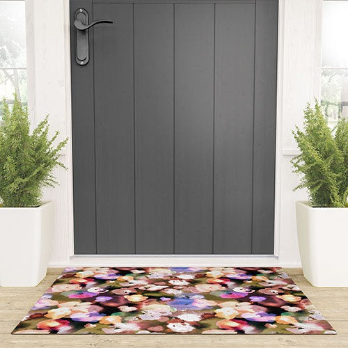 Ninola Design Botanic Retreat Ombre Abstract Watercolor Flowers Pink gold Welcome Mat