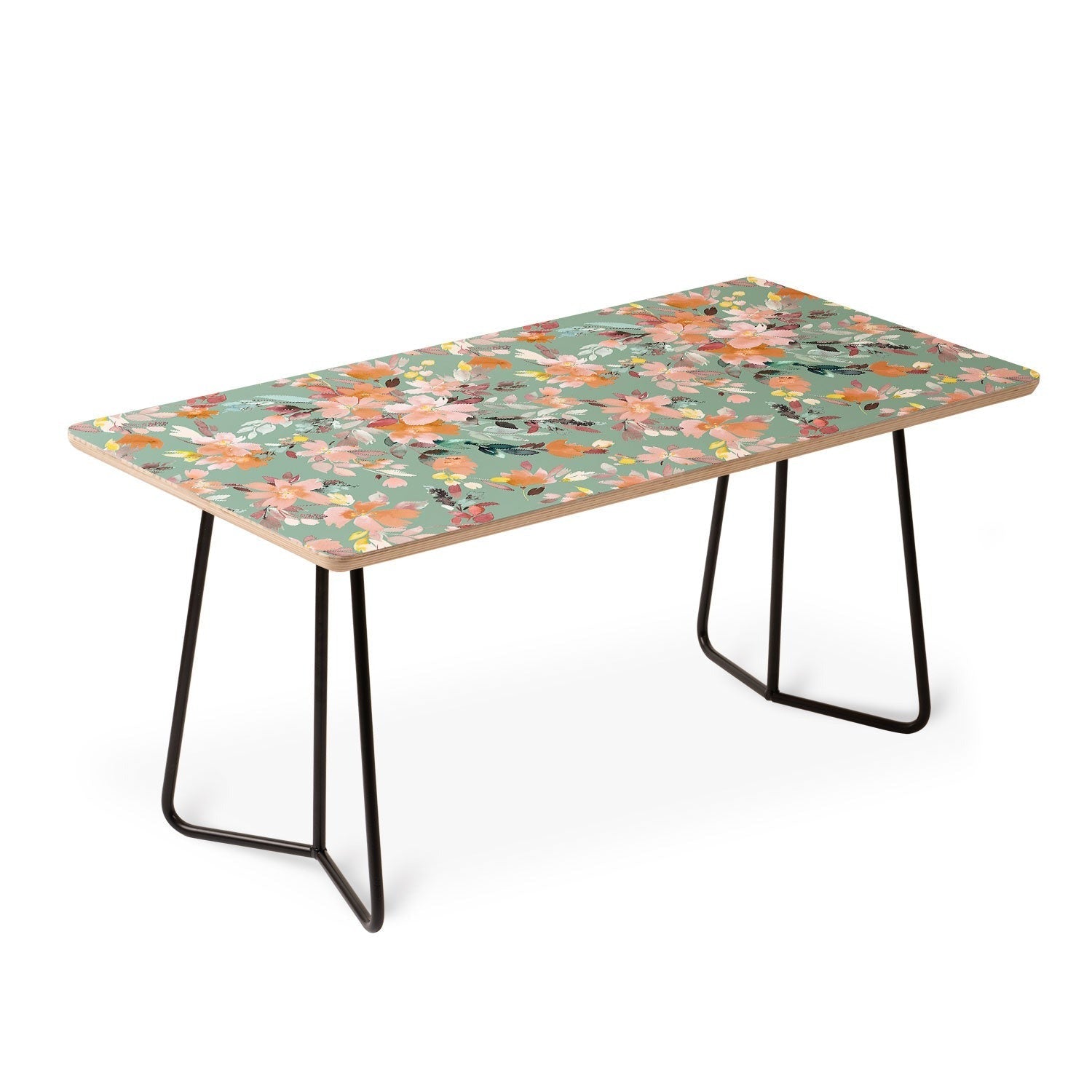 Ninola Design Botanic Retreat Floral Oleander Whimsical Teal Green Coffee Table