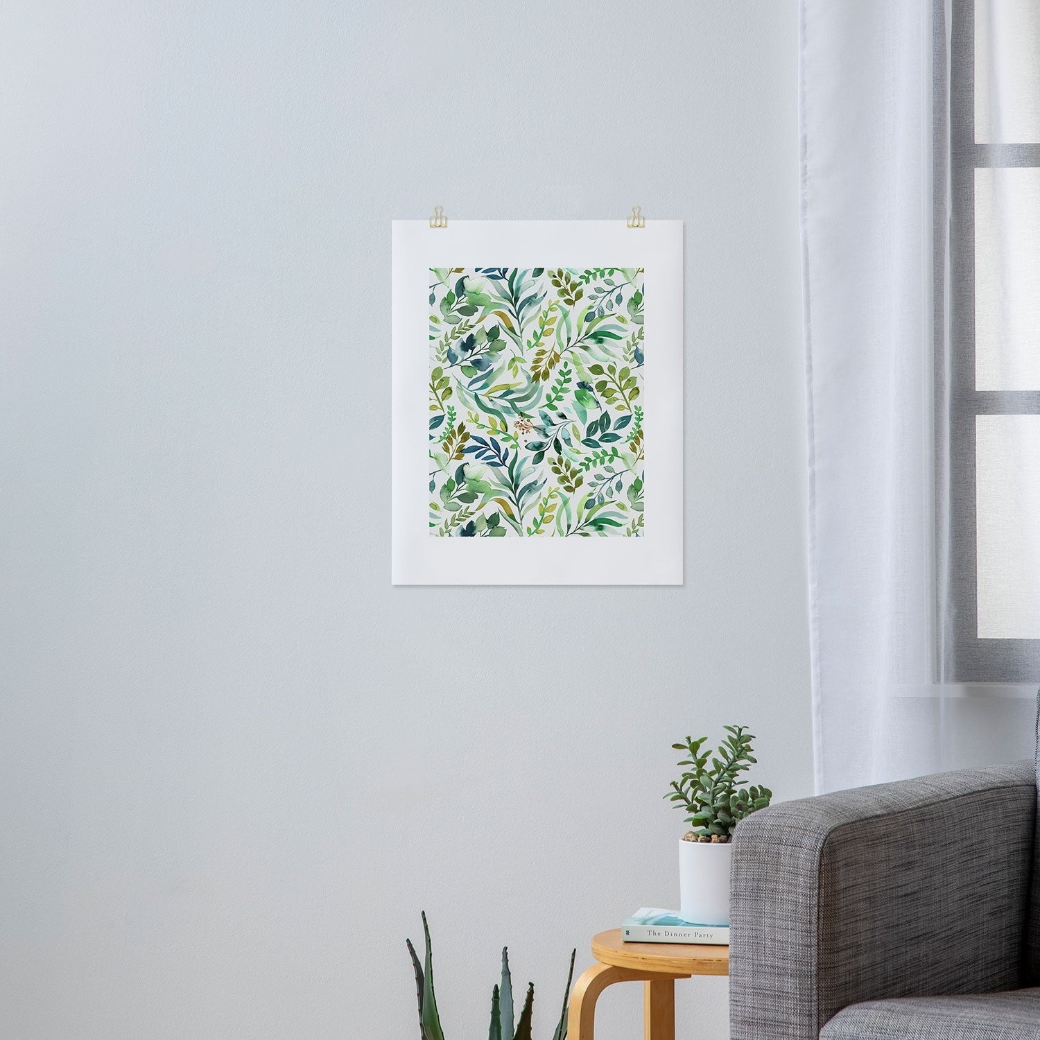 Ninola Design Botanic Retreat Loose Botanical Leaves Watercolor Green Art Print