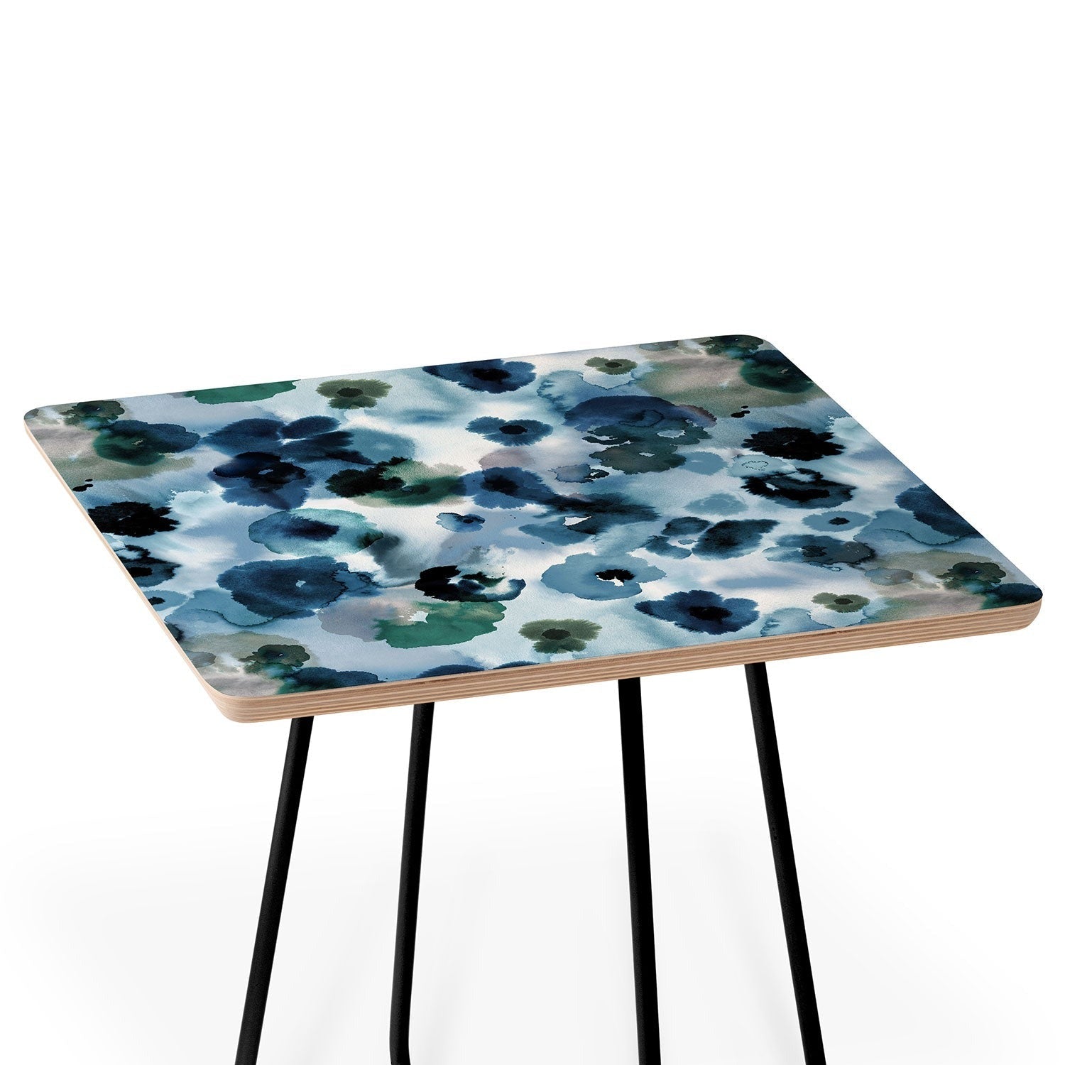 Ninola Design Botanic Retreat Ombre Abstract Watercolor Flowers Blue Navy Side Table