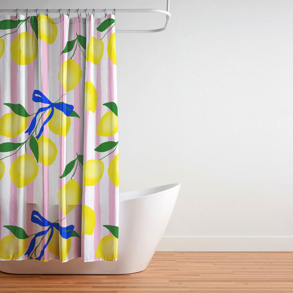 Design by Spark Zesty Lemons and Stripes Shower Curtain