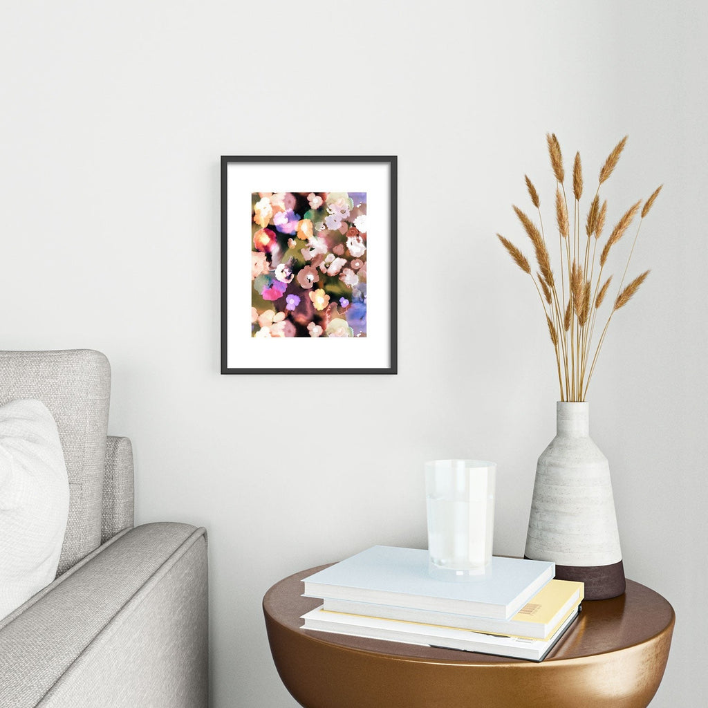 Ninola Design Botanic Retreat Ombre Abstract Watercolor Flowers Pink gold Metal Framed Art Print