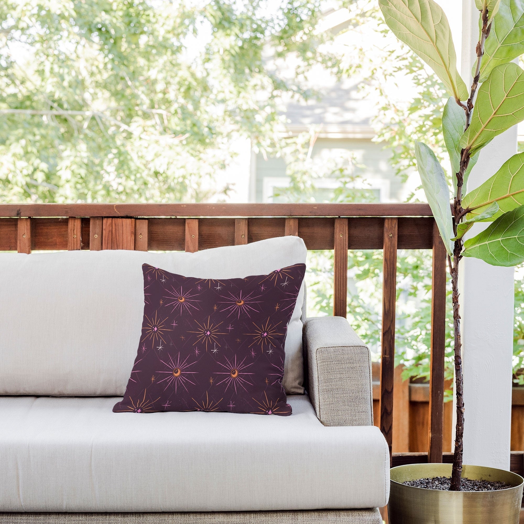 Little Om Pattern Little Moon plum Outdoor Throw Pillow