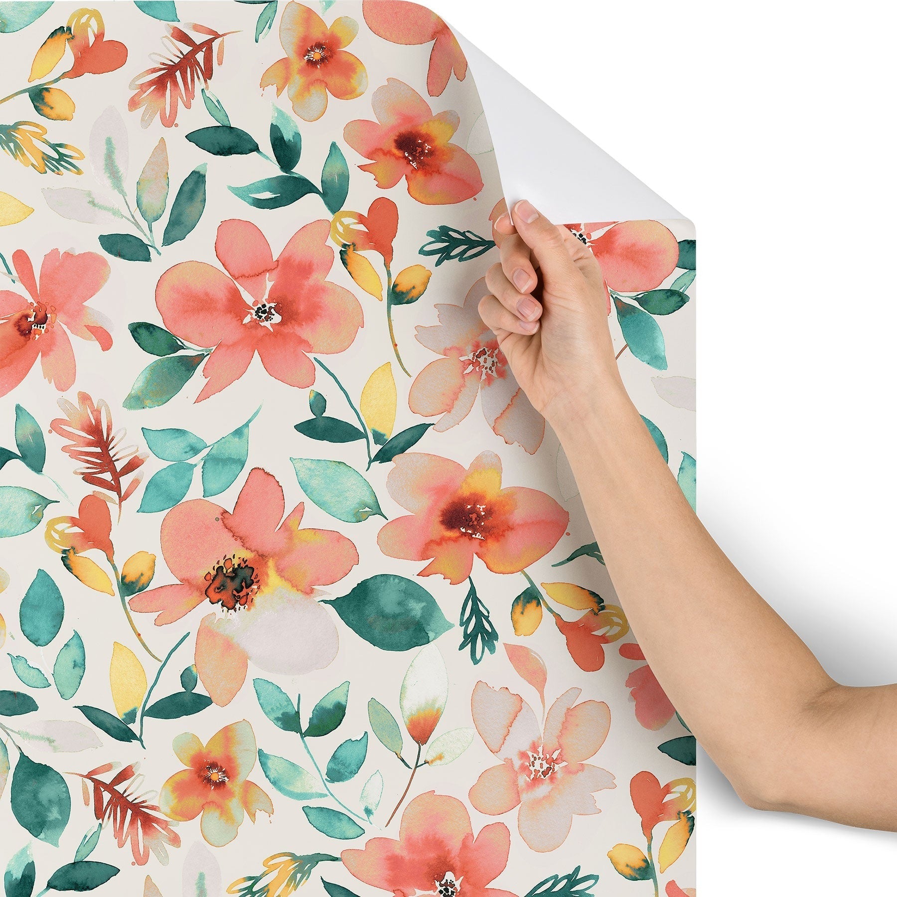 Ninola Design Botanic Retreat Tropical Whimsical Flowers Coral Green Wallpaper