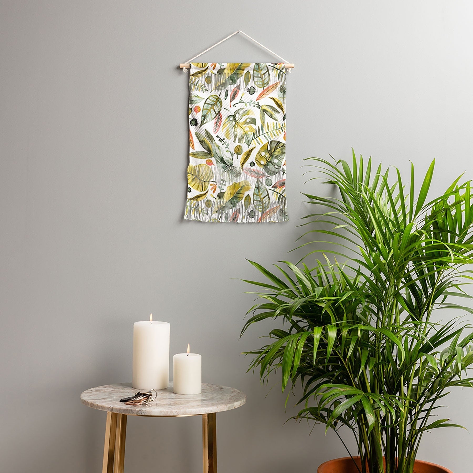 Ninola Design Botanic Retreat Tropical Jungle Leaves Botanical Green Orange Wall Hanging Portrait