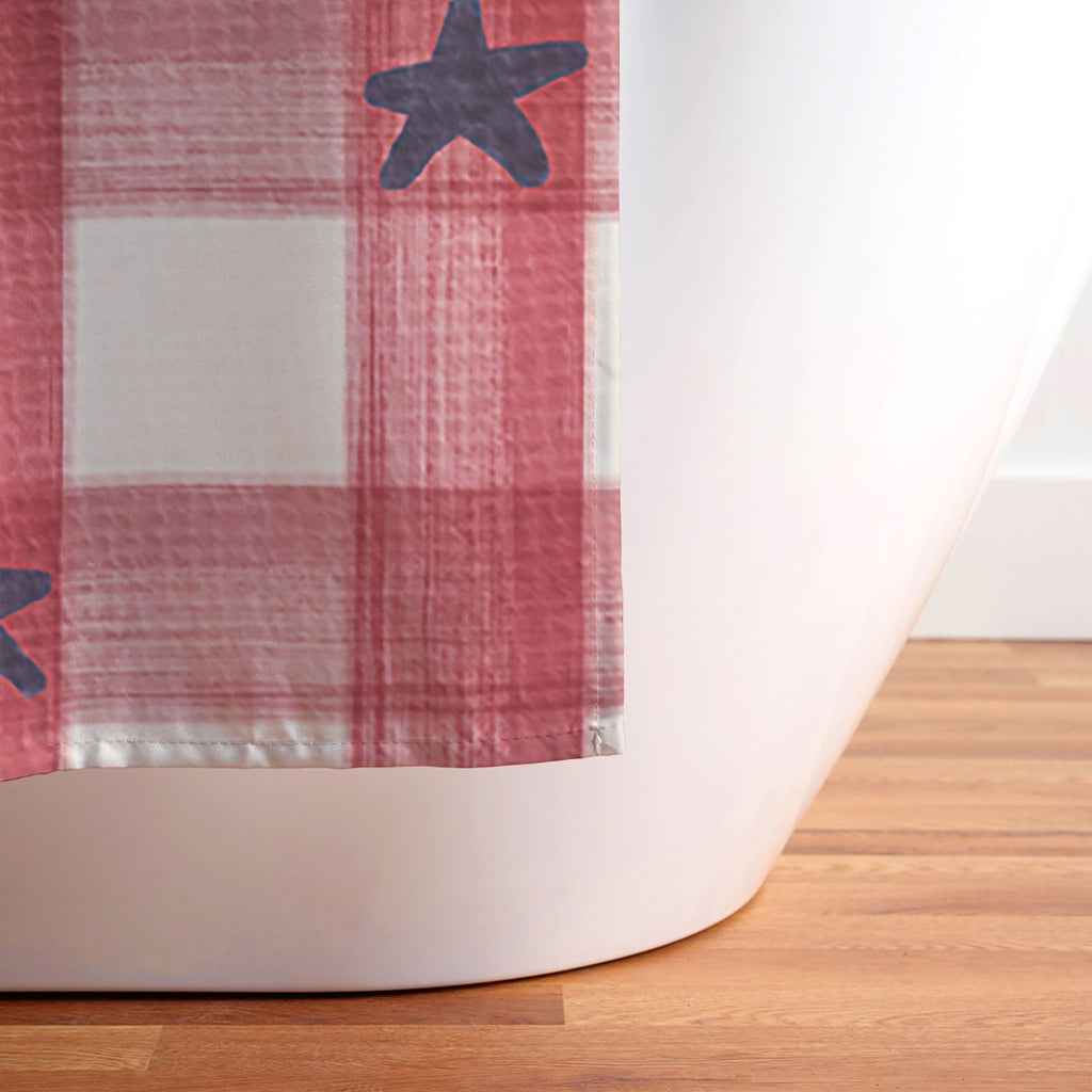 DENY Designs Red Gingham plus Stars Shower Curtain