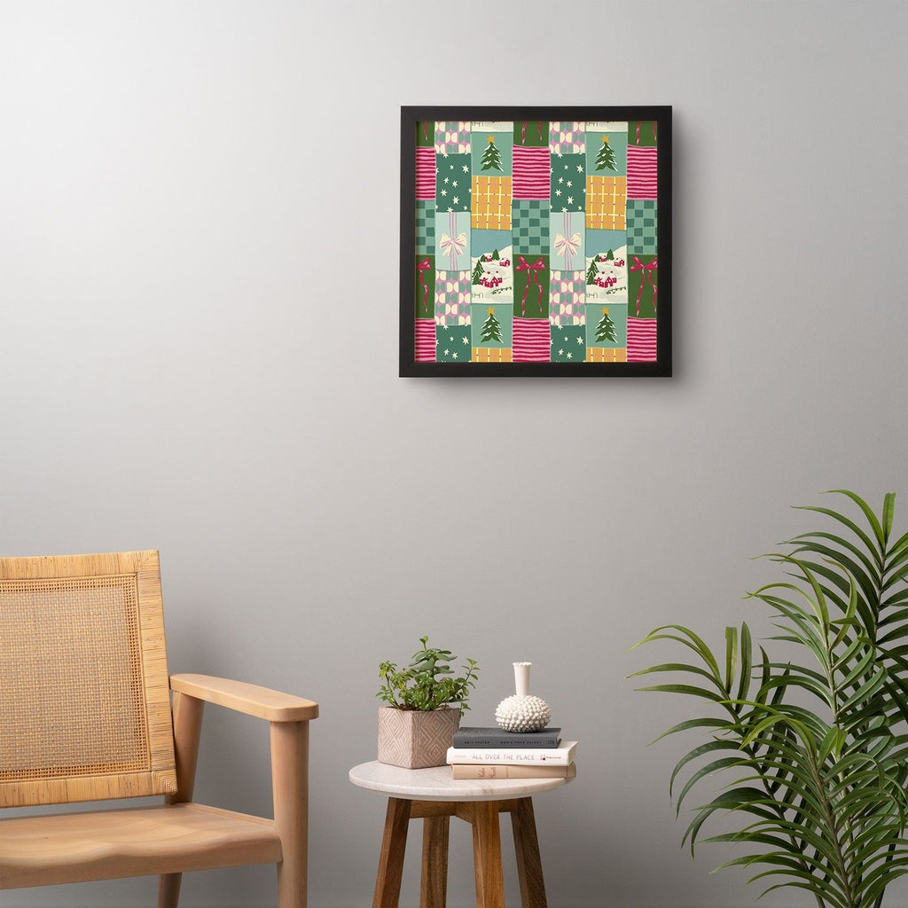 LouBruzzoni Cozy Christmas Patchwork Framed Wall Art
