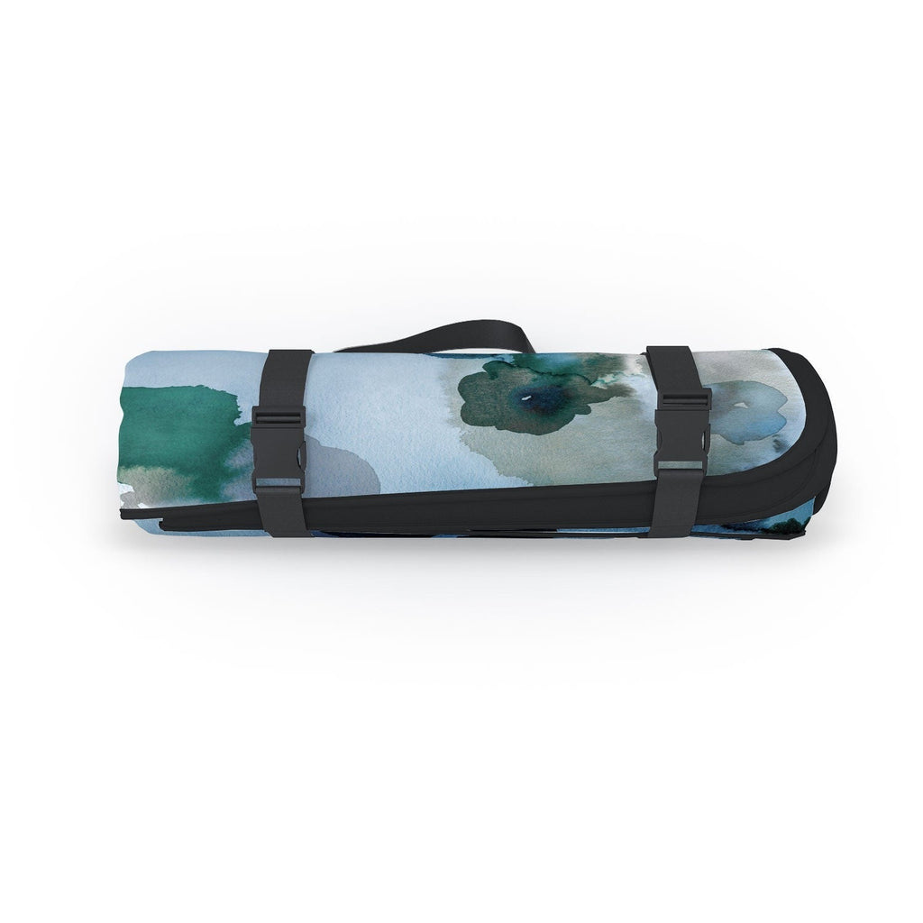 Ninola Design Botanic Retreat Ombre Abstract Watercolor Flowers Blue Navy Picnic Blanket