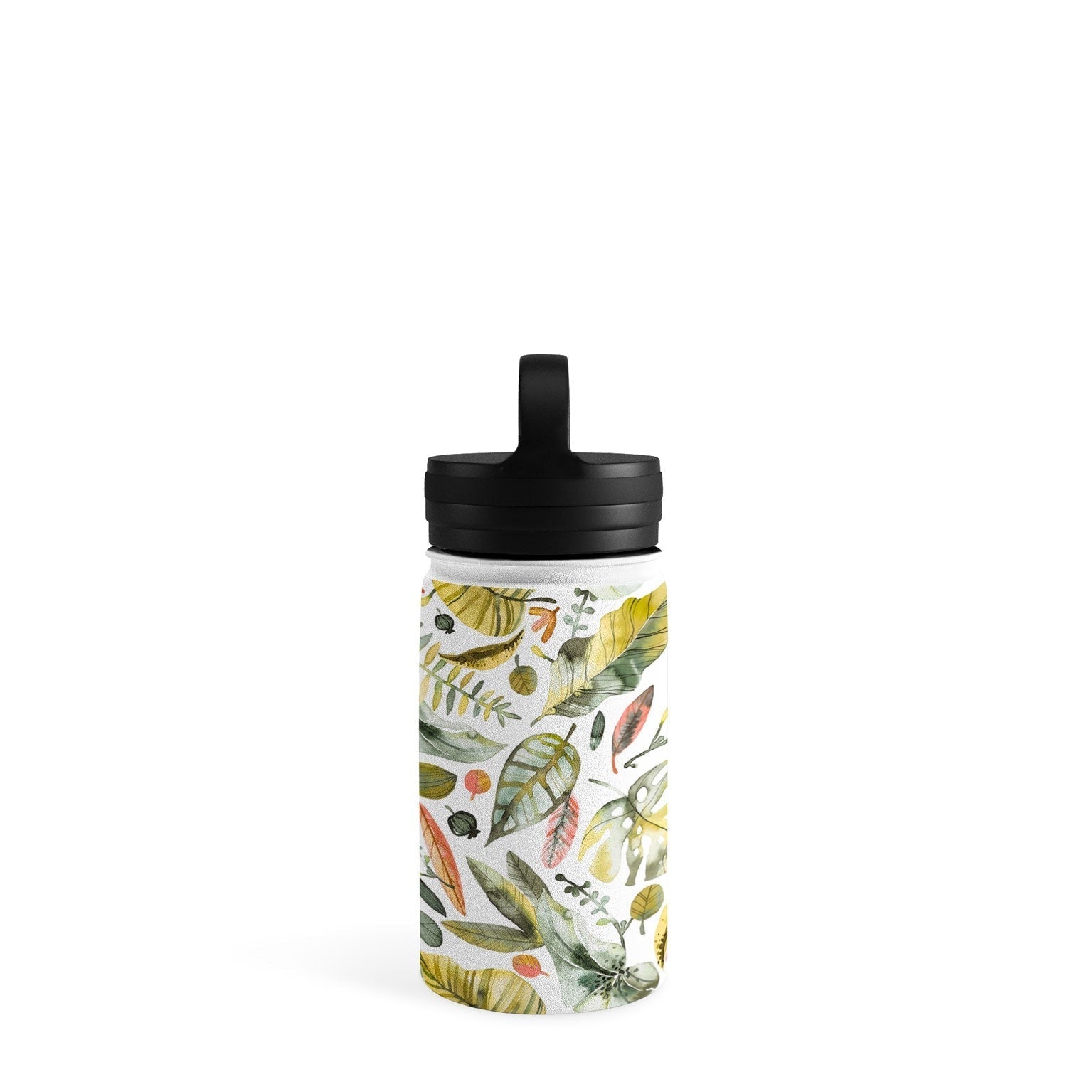 Ninola Design Botanic Retreat Tropical Jungle Leaves Botanical Green Orange Water Bottle