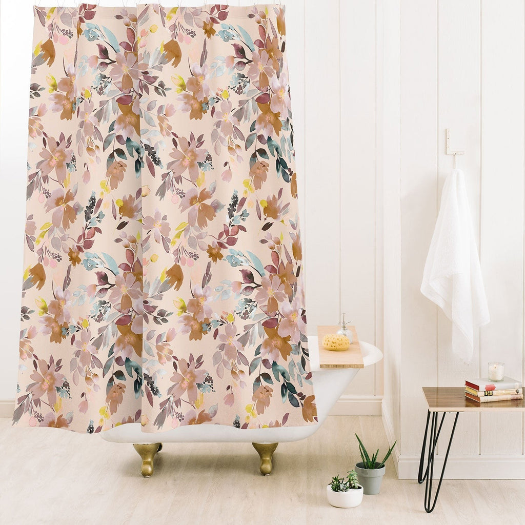 Ninola Design Botanic Retreat Floral Oleander Whimsical Soft Pink Shower Curtain