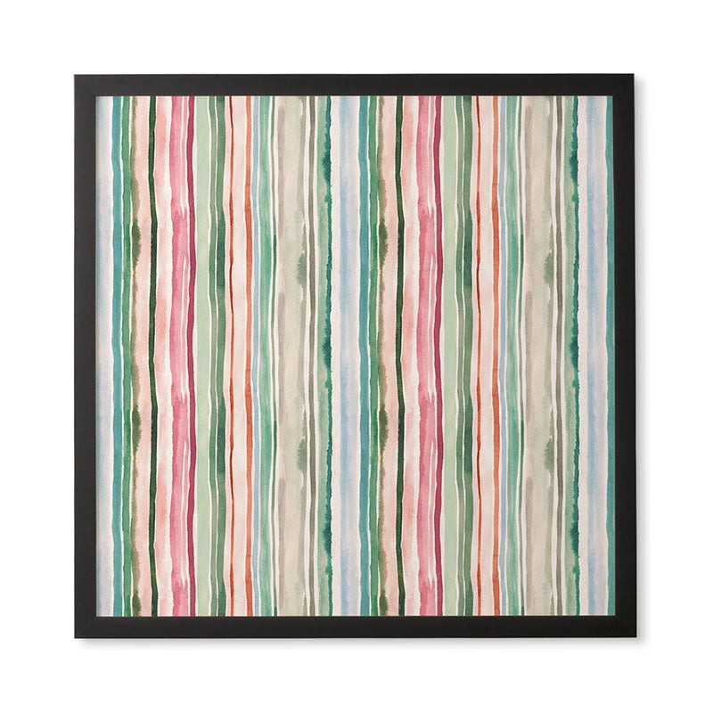 Ninola Design Botanic Retreat Watercolor Stripes Green Orange Red Framed Wall Art