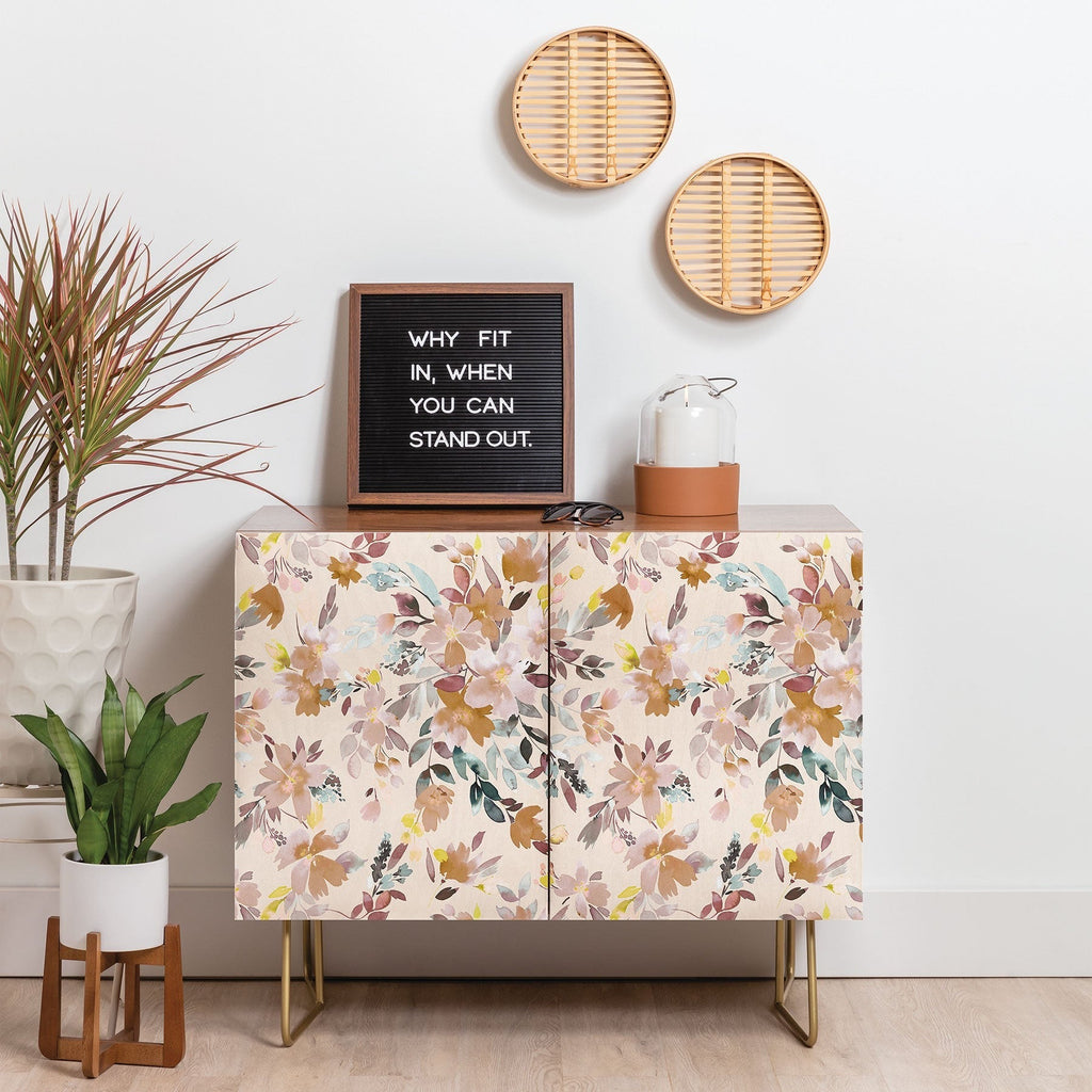 Ninola Design Botanic Retreat Floral Oleander Whimsical Soft Pink Credenza