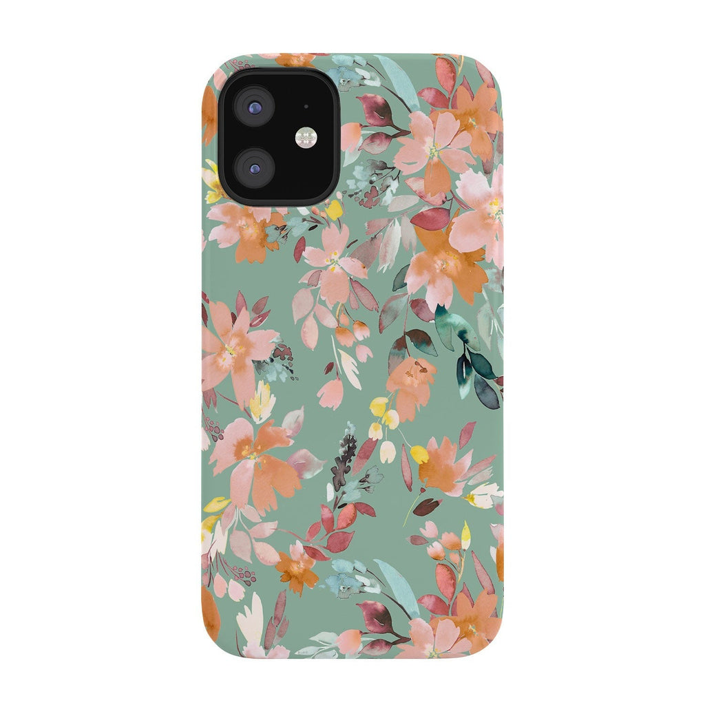 Ninola Design Botanic Retreat Floral Oleander Whimsical Teal Green Phone Case