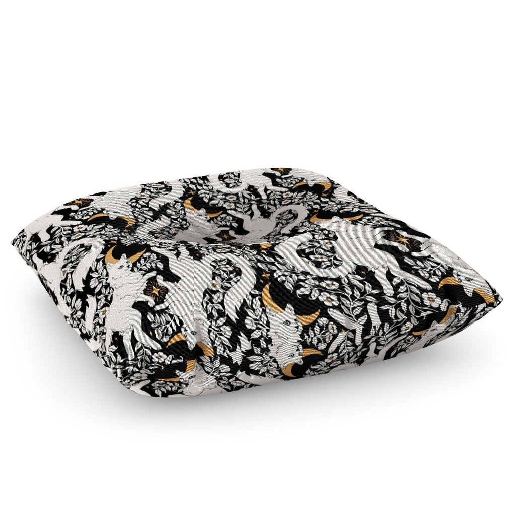 Avenie Celestial Cats Gold Floor Pillow Square