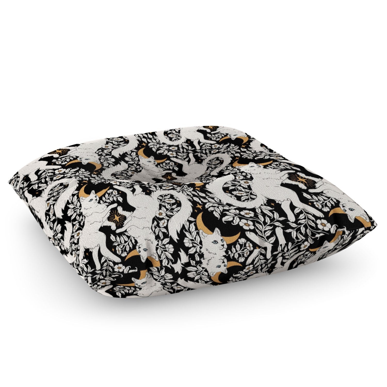 Avenie Celestial Cats Gold Floor Pillow Square