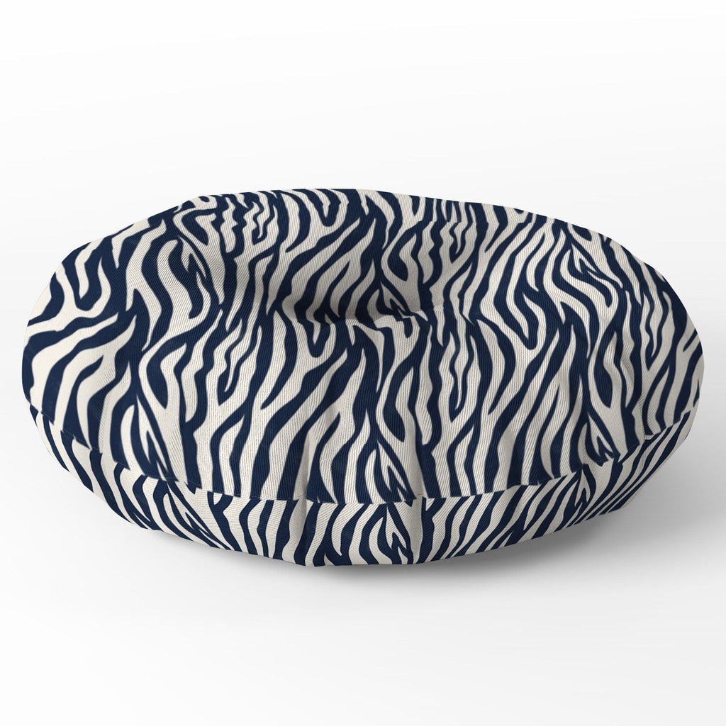 Avenie BR Navy Tiger Stripes Floor Pillow Round