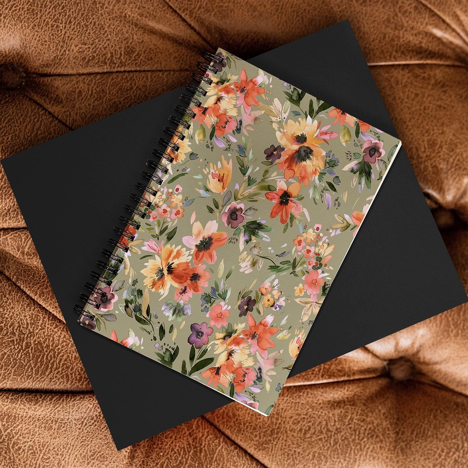 Ninola Design Botanic Retreat Painterly Tropical Flowers Sage Green Spiral Notebook