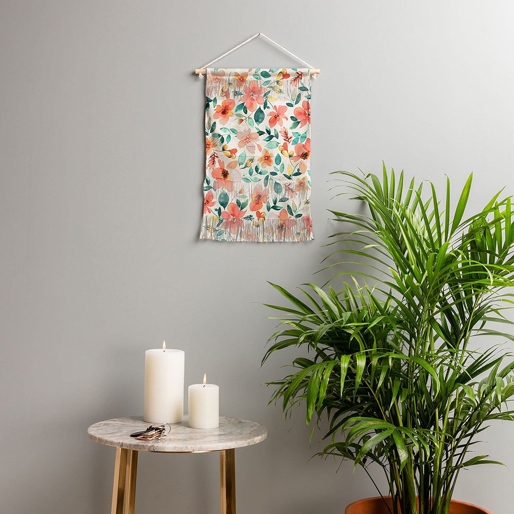 Ninola Design Botanic Retreat Tropical Whimsical Flowers Coral Green Wall Hanging Portrait