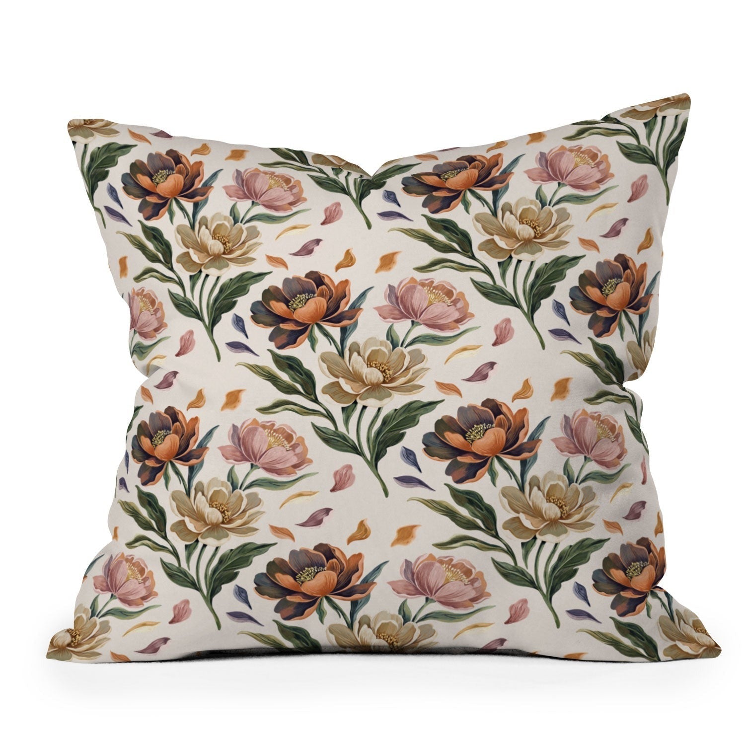 Marta Barragan Camarasa Hand Painted Peony Florals Outdoor Throw Pillow