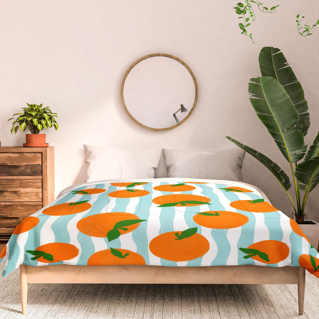 Design by Spark Zesty Oranges and Stripes Comforter