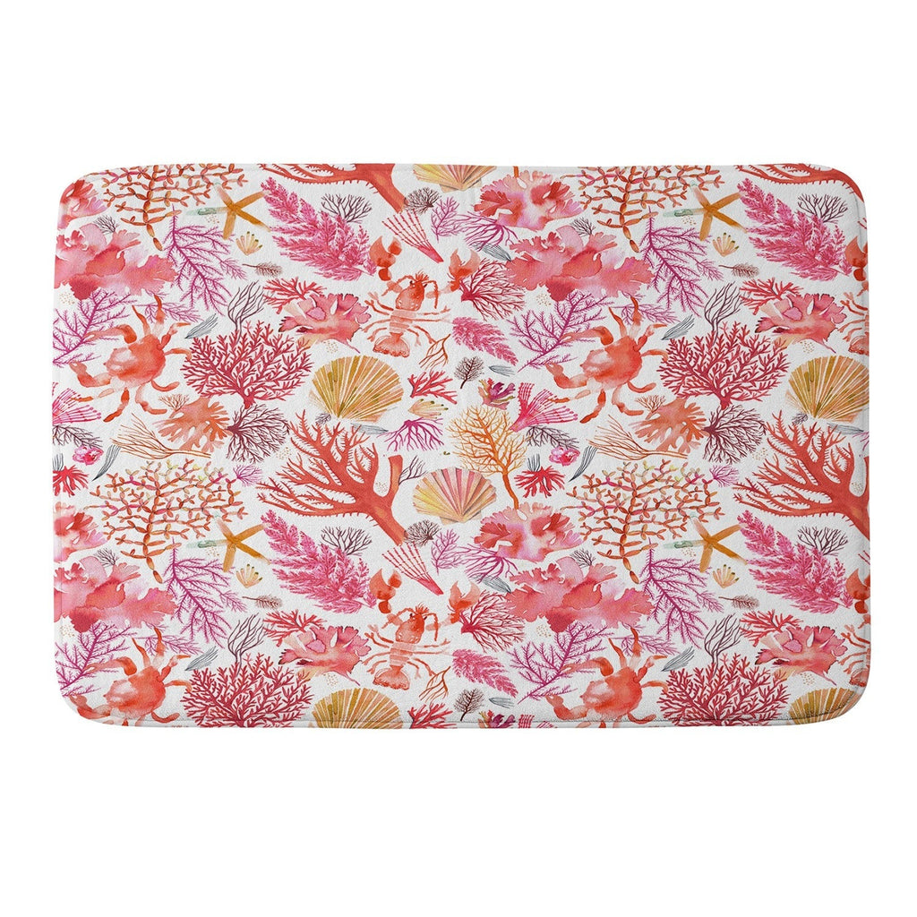 Ninola Design Botanic Retreat Coral Reef Crab Lobster Red Memory Foam Bath Mat