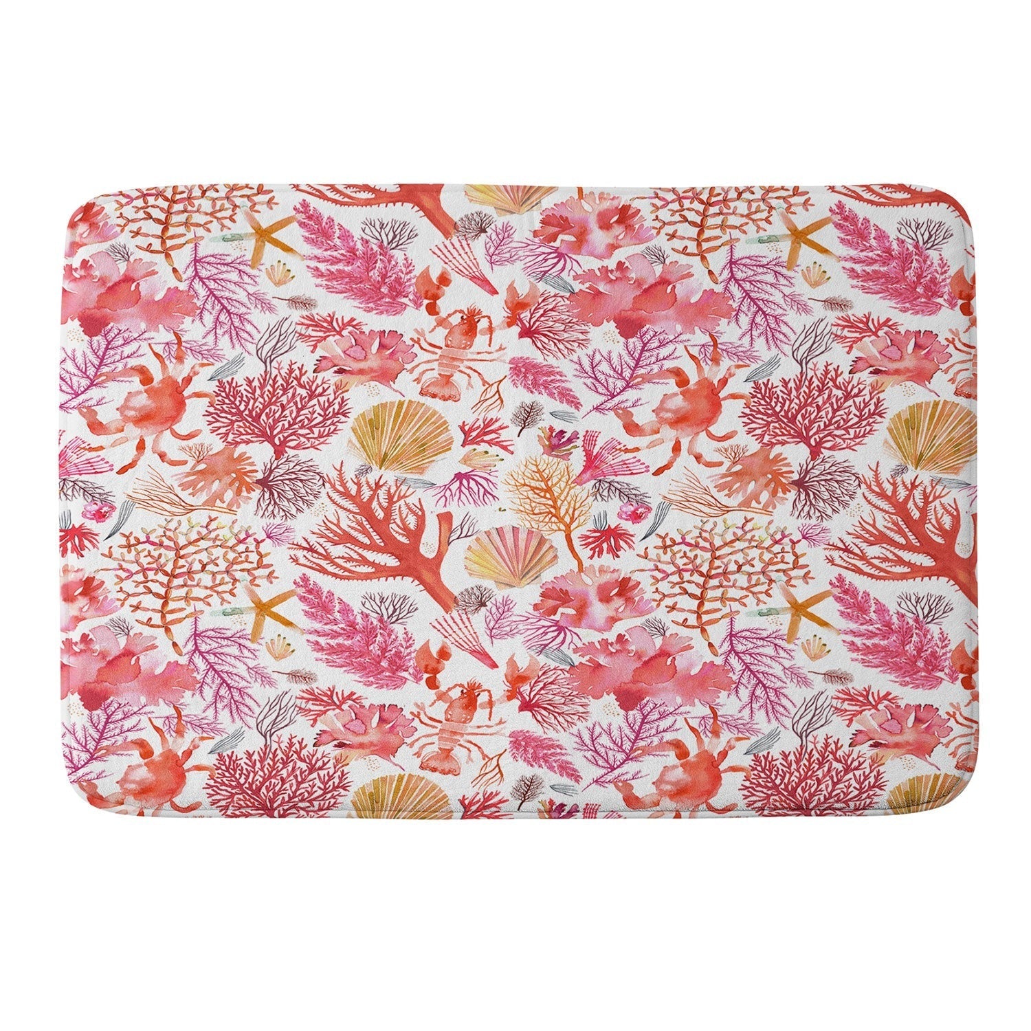 Ninola Design Botanic Retreat Coral Reef Crab Lobster Red Memory Foam Bath Mat