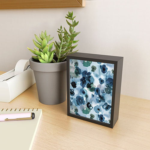 Ninola Design Botanic Retreat Ombre Abstract Watercolor Flowers Blue Navy Framed Mini Art Print